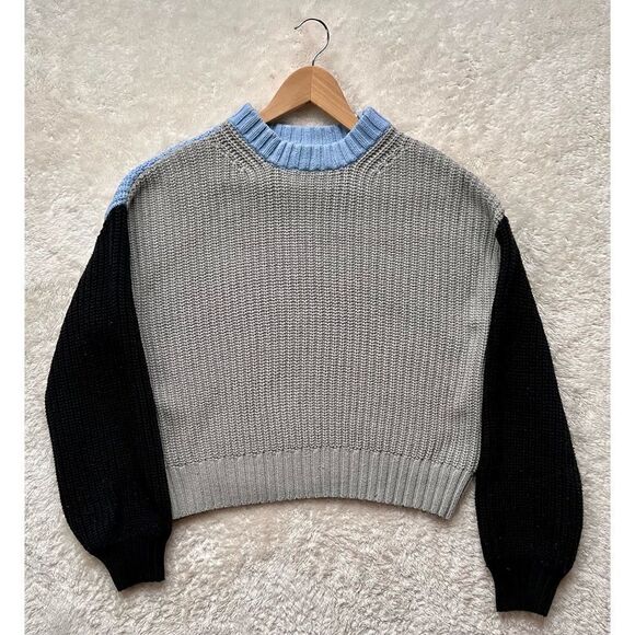POPSUGAR at Kohl's Colorblock Crewneck Sweater in Heather Gray, Blue & Black - Picture 3 of 14